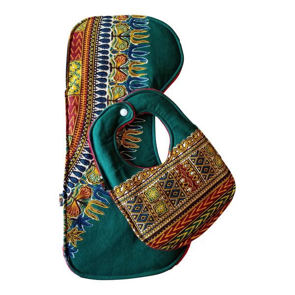 Green Dashiki Baby Bib and Burp Cloth Set - Grace & Elie