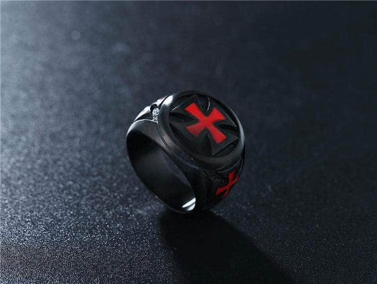 Red and Black Cross Ring | Templar Cross