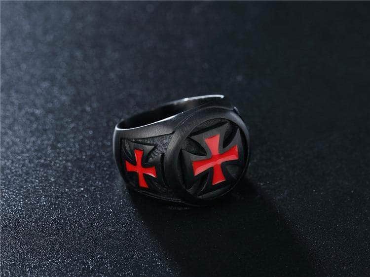 Red and Black Cross Ring | Templar Cross