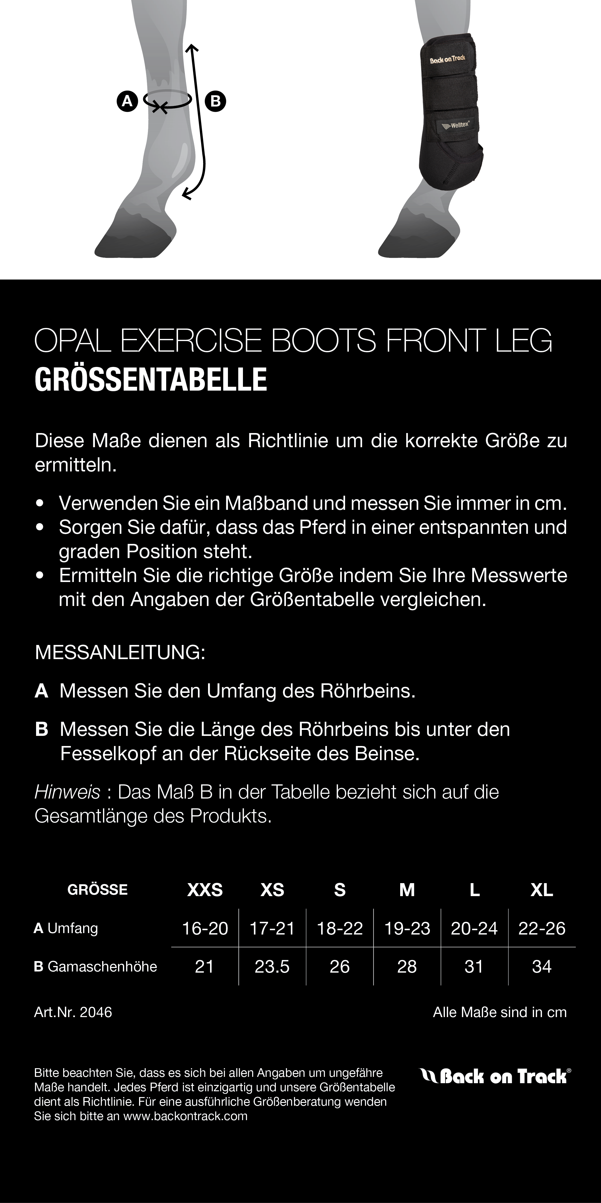 OPAL EXERCISE BOOTS FRONT LEG GRÖSSENTABELLE – Back on Track Germany