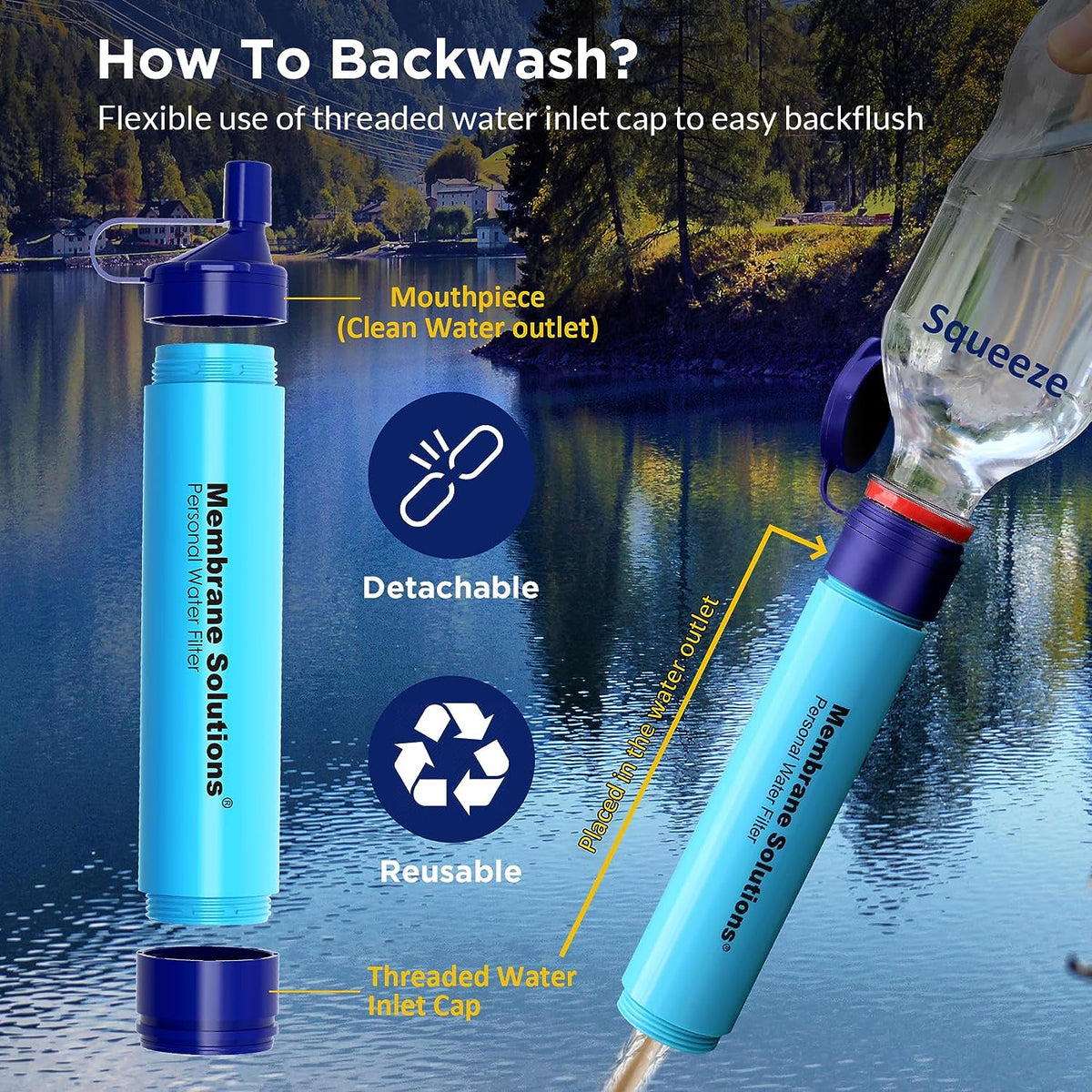 SimPure Filtered Water Bottle with Filter Straw For Travel Camping Biking  Hiking 650ml