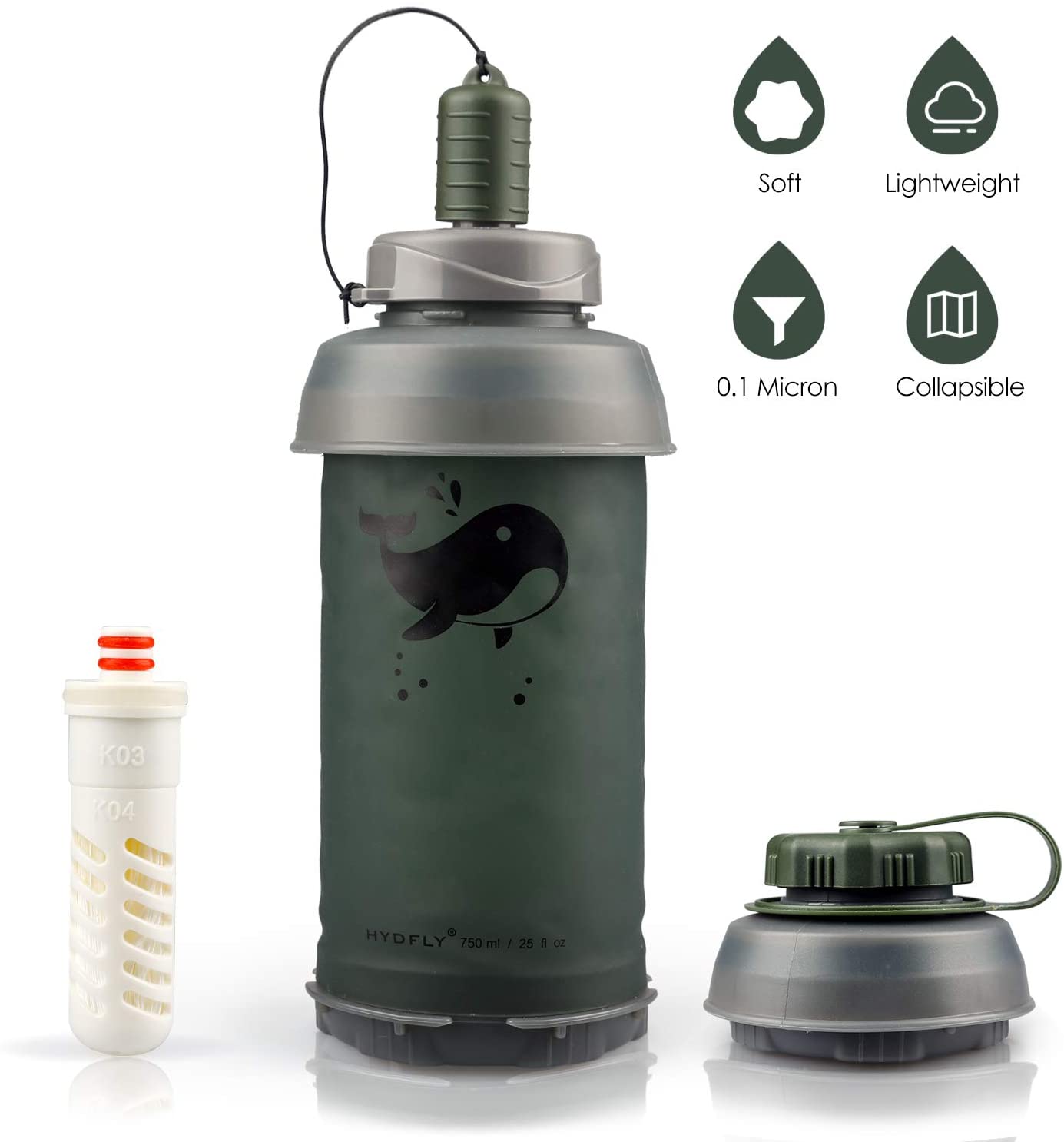 Collapsible Carbon Filter Water Bottle 01 Microns Filter Simpure®️ 1954