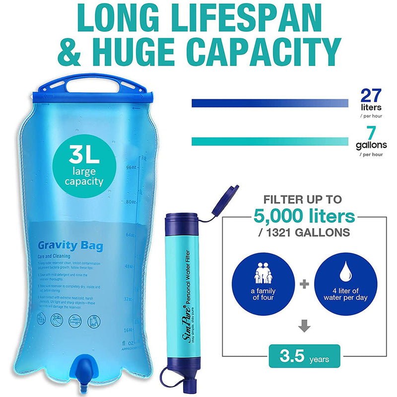 SimPure Gravity Water Filter Filtration System For Backpacking