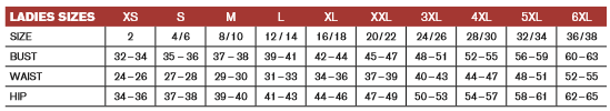 Ladies size chart