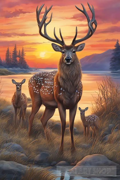 Deer at Sunset - Palika Art - Paintings & Prints, Animals, Birds, & Fish,  Deer - ArtPal