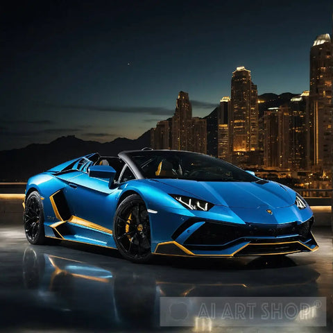 Lamborghini Sports Car, Iconic Raging Bull, Elegant Interior, AI Art  Generator