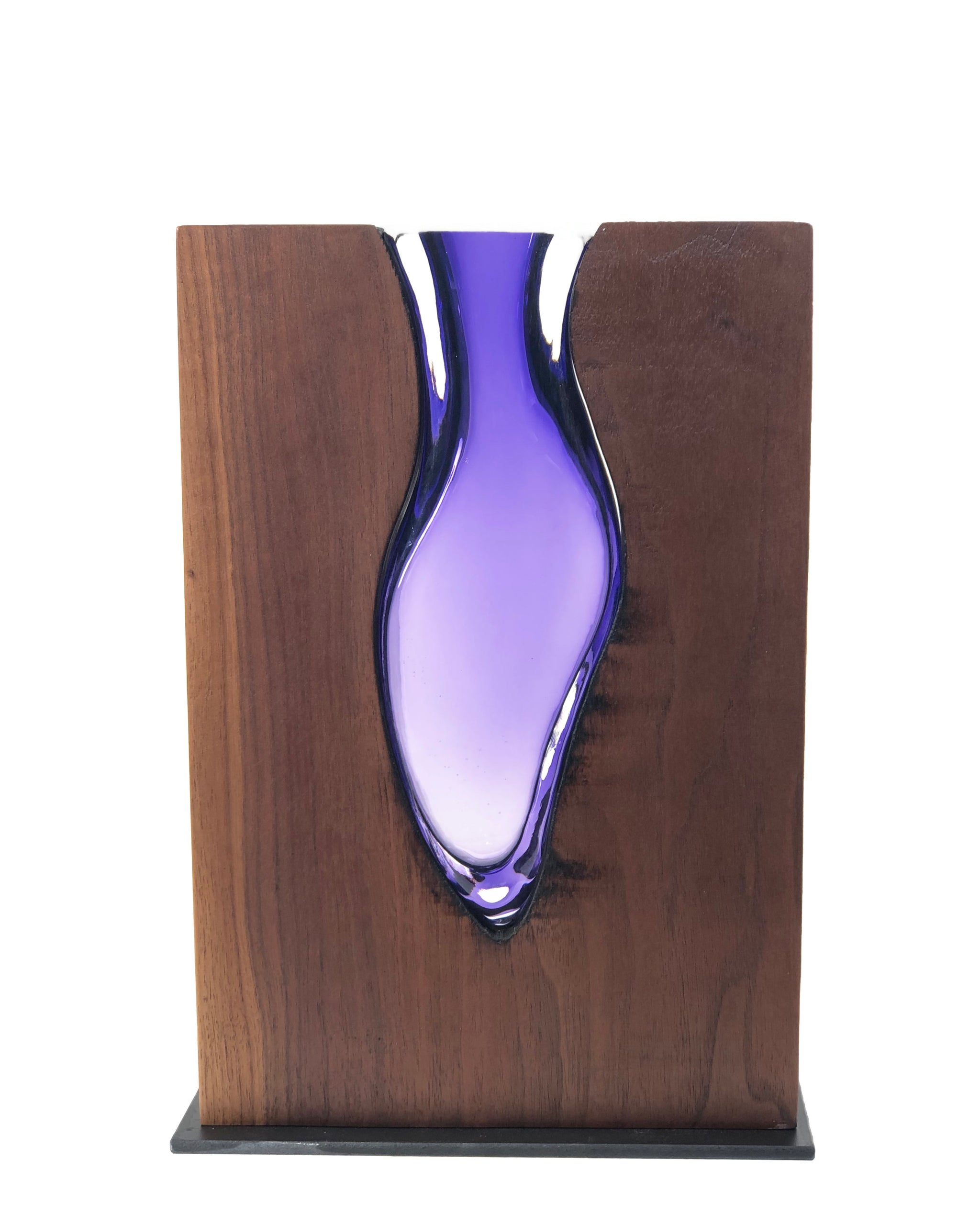 Zebra Wood Heart with Handblown Amethyst Glass - Scott Slagerman Glass