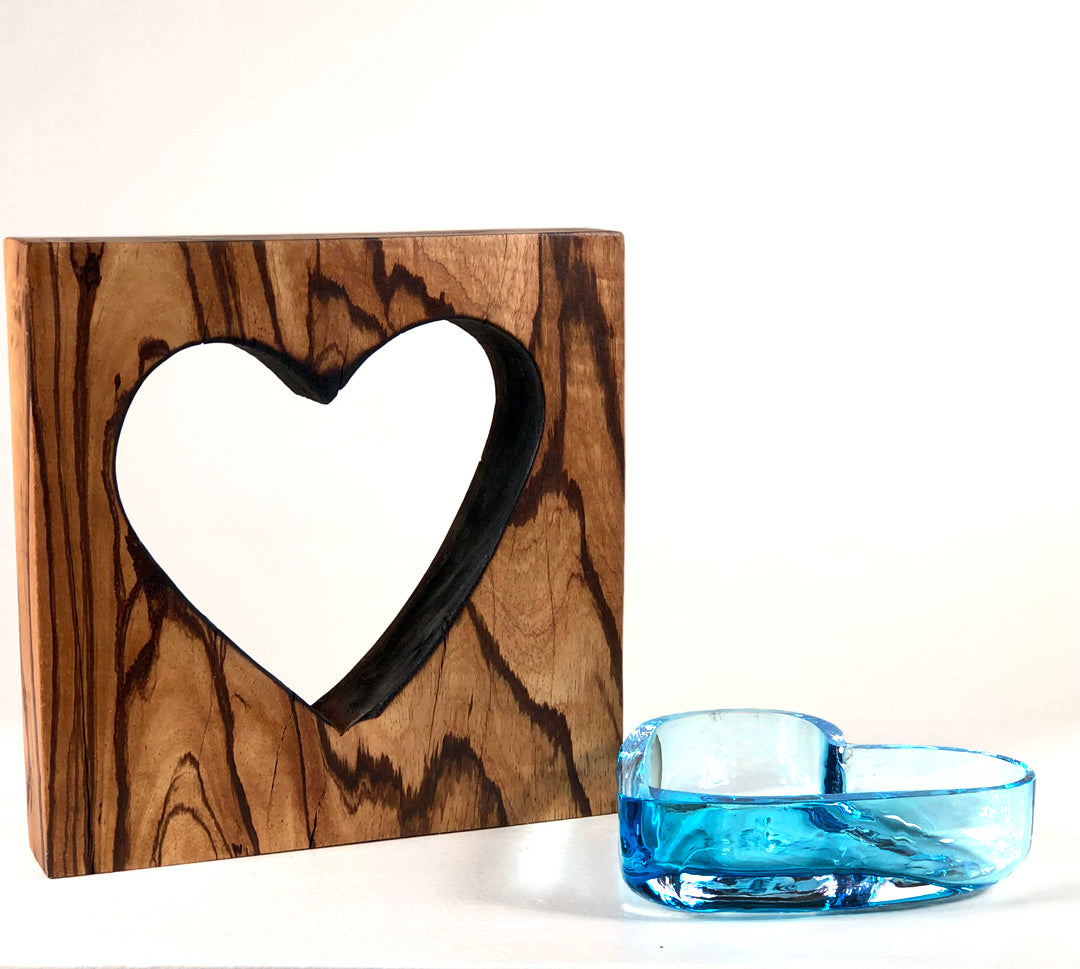 Zebra Wood Heart with Handblown Amethyst Glass - Scott Slagerman Glass