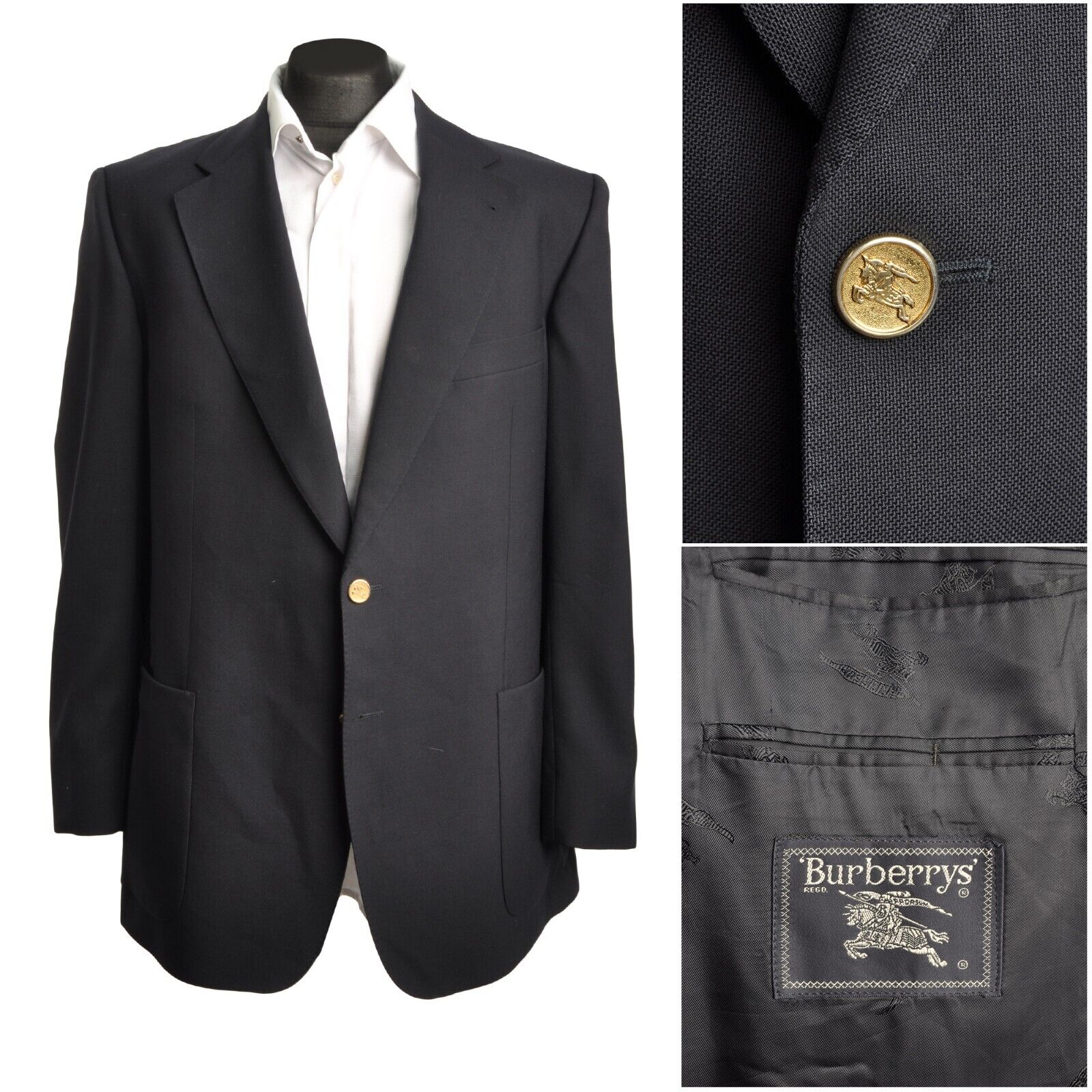 uhøjtidelig Regelmæssigt Caius BURBERRY Club Blazer Black Wool Gold Tone Button Men's Jacket Size 54 |  rewear