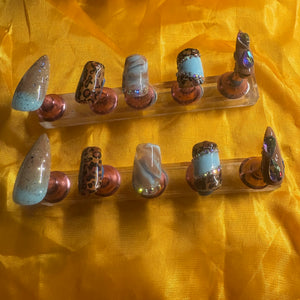 Blue and Tan Press on nails - A Twist Of Class LLC