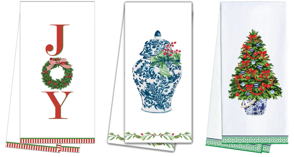 WH Hostess Dish Towels | Joy; Ginger Jar; Tree with Ginger Jar