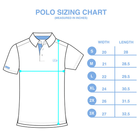 Good Good Golf performance polo sizing chart