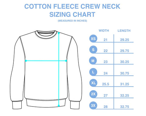 Cotton or Fleece Crewneck Sizing Chart