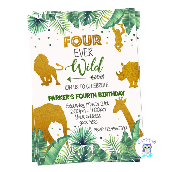 BIRTHDAY INVITATIONS 1st Birthday,Cute Jungle Animals,Wild One