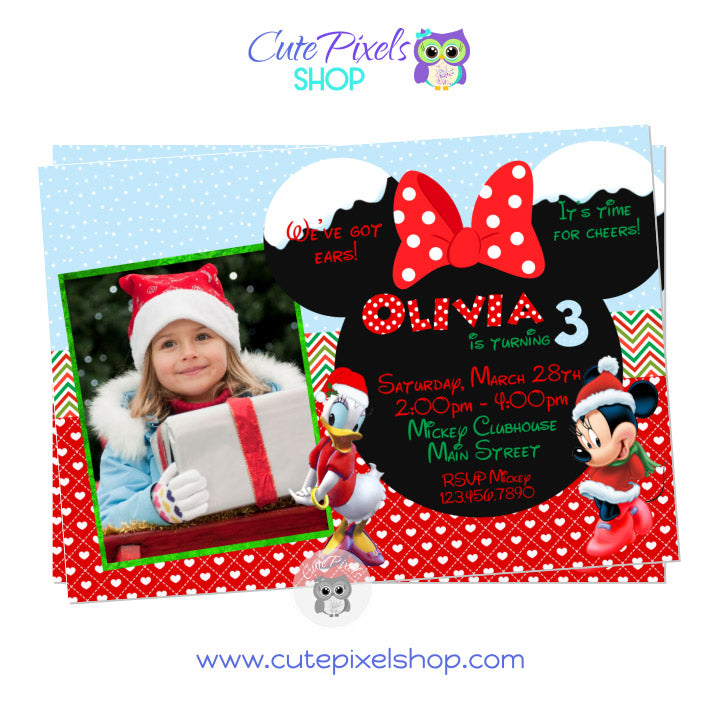 Minnie & Daisy Christmas Birthday Invitation – Cute Pixels Shop