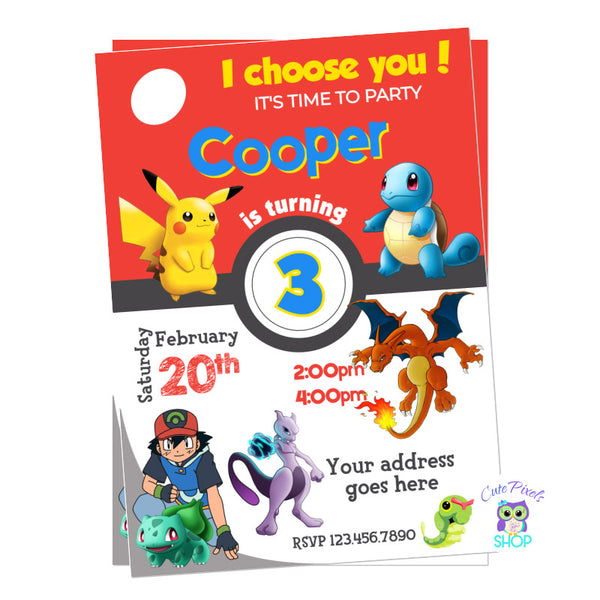 POKEMON ref 291 5 or 12 Birthday Invitation Cards