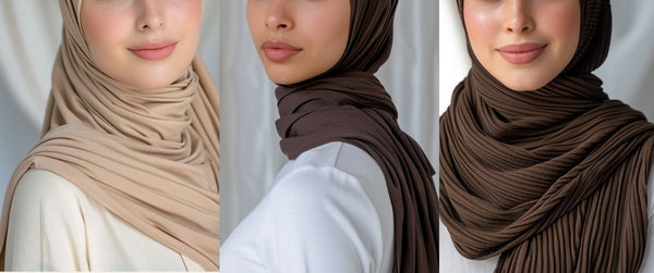 Modèles portant une variété de types de hijab Jersey de Momina hijabs