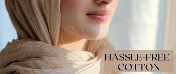 A hijabi wearing a neutral cotton hijab from Momina Hijabs