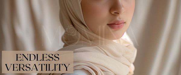 A hijabi wearing a cream colored luxury modal hijab from momina hijabs