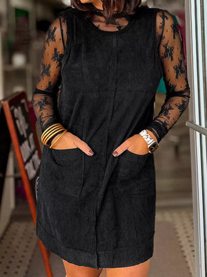 Corduroy Sleeveless Mini Dress with Patched Pockets - Wild J Boutique