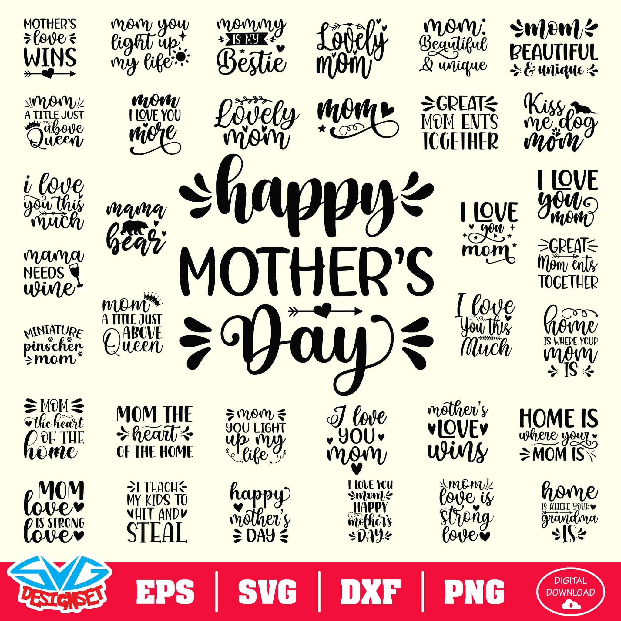 Happy Mother's Day Bundle Svg, Dxf, Eps, Png, Clipart, Silhouet...