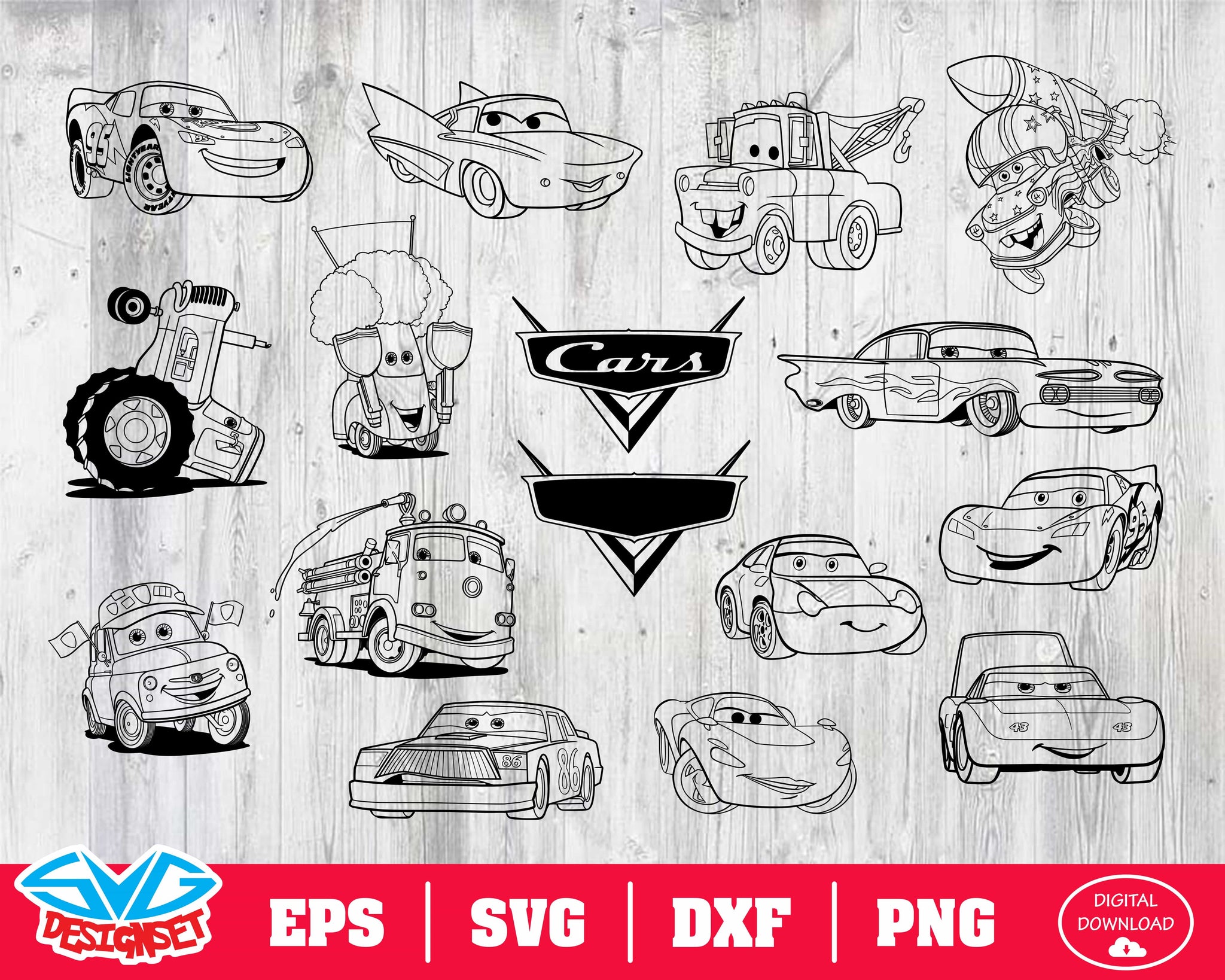 Disney cars Svg Dxf, Eps, Png, Clipart, Silhouette and Cutfiles