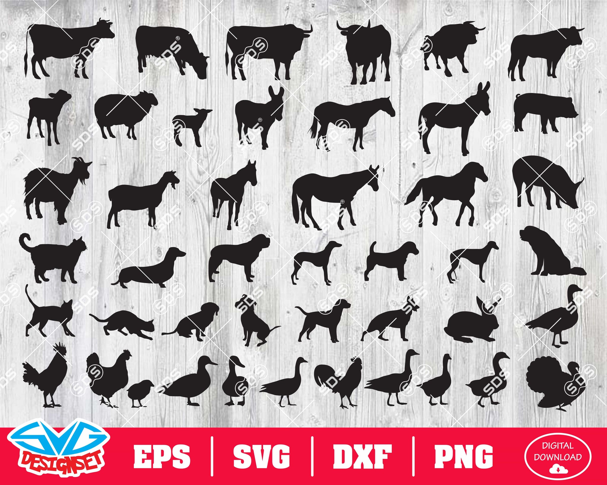 Farm animals Svg, Dxf, Eps, Png, Clipart and cut file