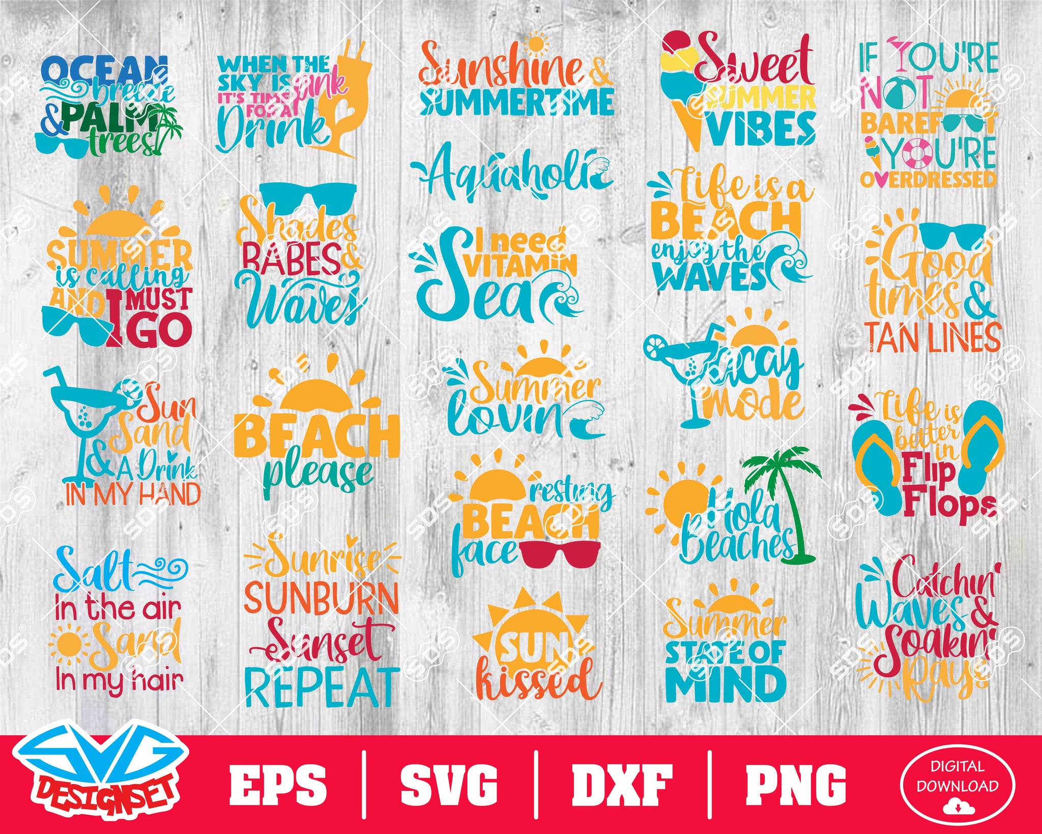 Download Summertime Quotes Bundle Svg Dxf Eps Png Clipart Silhouette And C