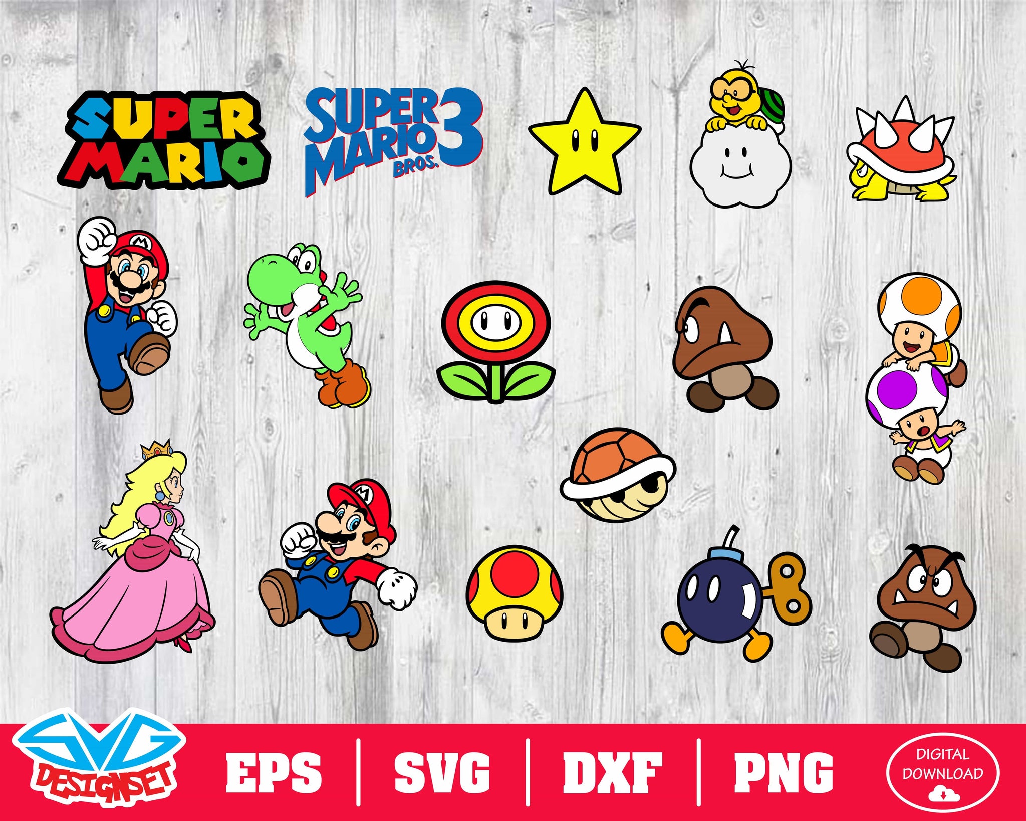 Super Mario Svg Dxf Eps Png Clipart Silhouette And Cutfiles