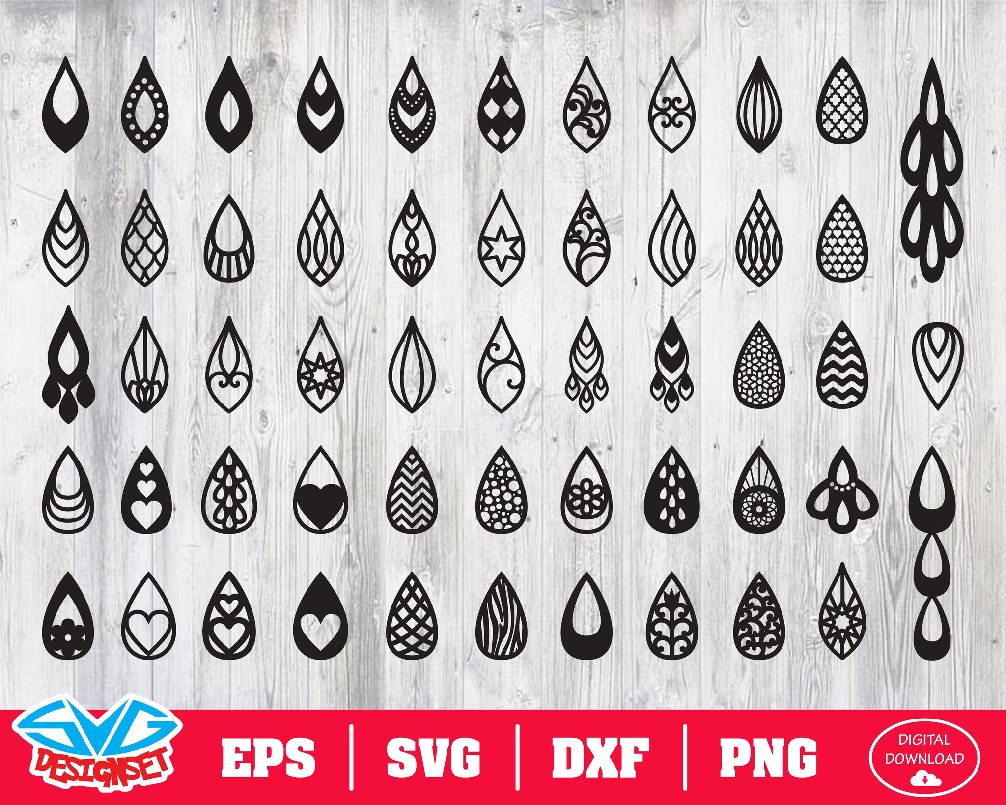 Teardrop Earrings Svg, Dxf, Eps, Png, Clipart, Silhouette and Cutfiles