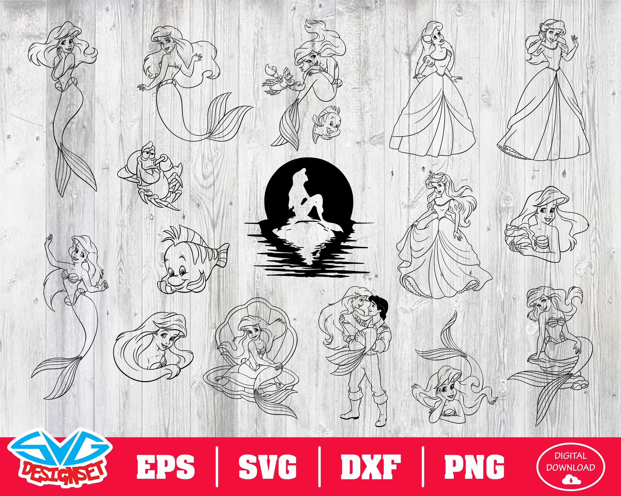 Download The Little Mermaid Svg Dxf Eps Png Clipart Silhouette And Cutfile