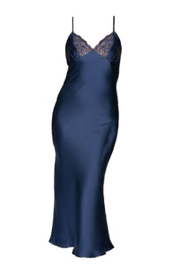 Raven Silky Satin Slip In Navy