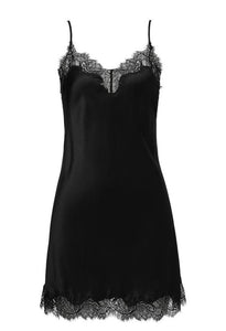 Sainted Sisters Silk Eyelash Lace Chemise Slip (Noir)