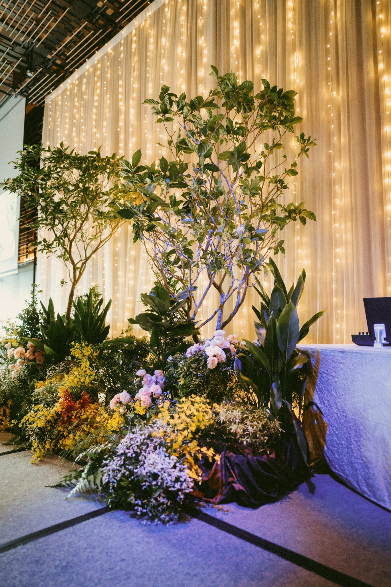 Colourful Botanical Floral Backdrop Arrangement for Wedding at ParkRoyal Pickering 01