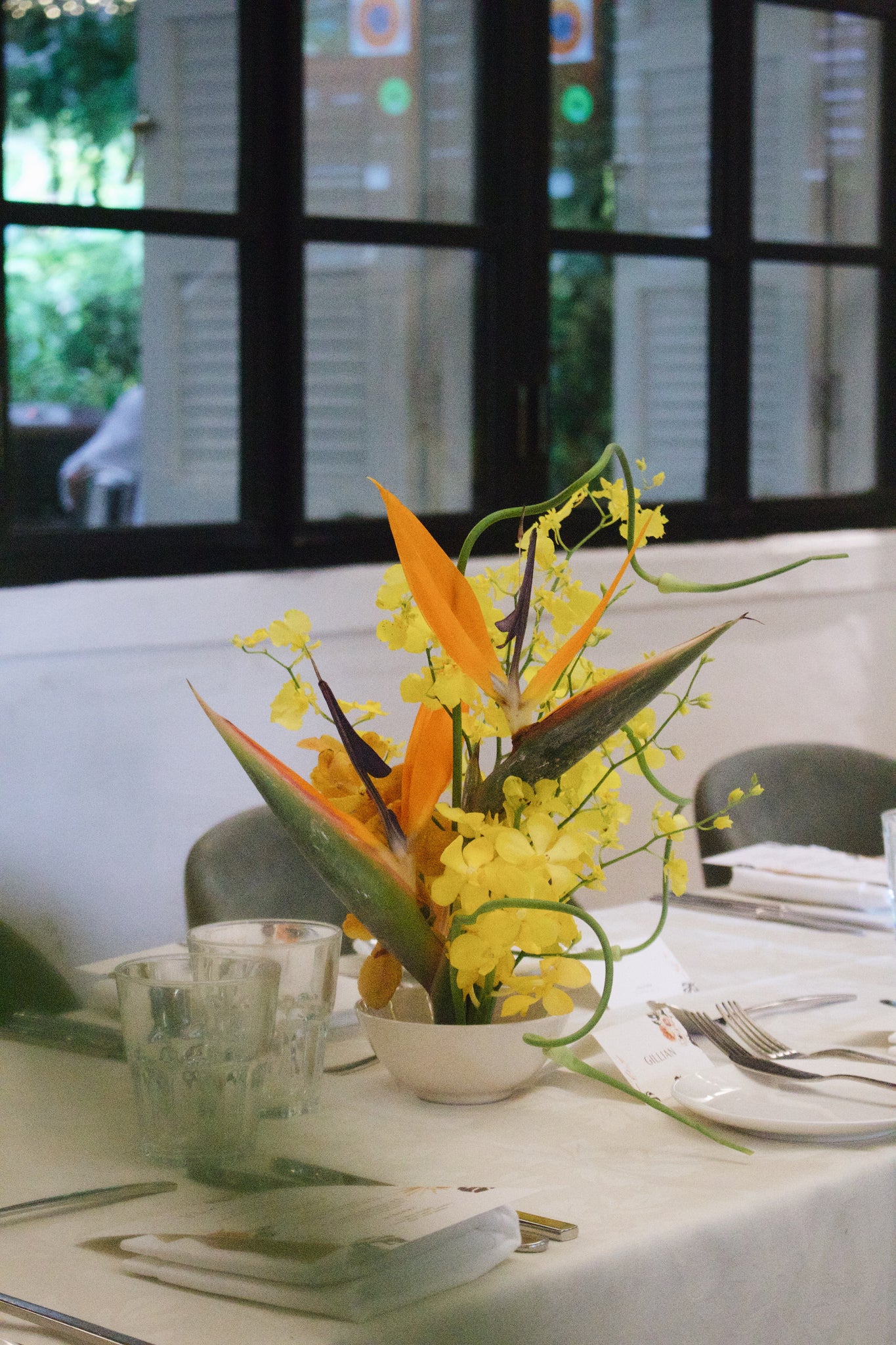 Bright, Vibrant, Tropical Ikebana Floral Table Centrepieces for Wedding at Botanico 06