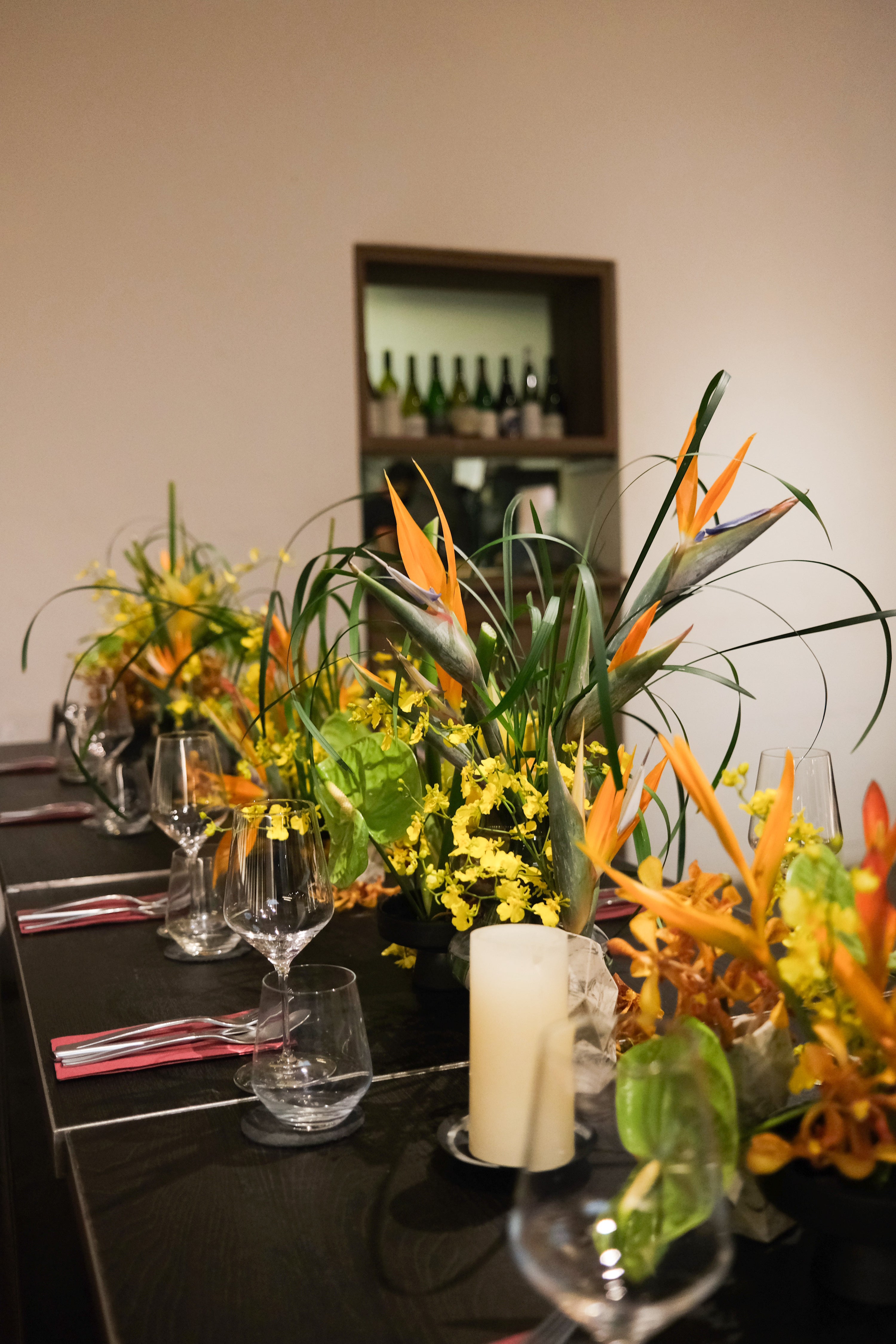 Botanical Tropical Floral Ikebana Table Arrangement for Private Dinner at 87 Wine Club 04