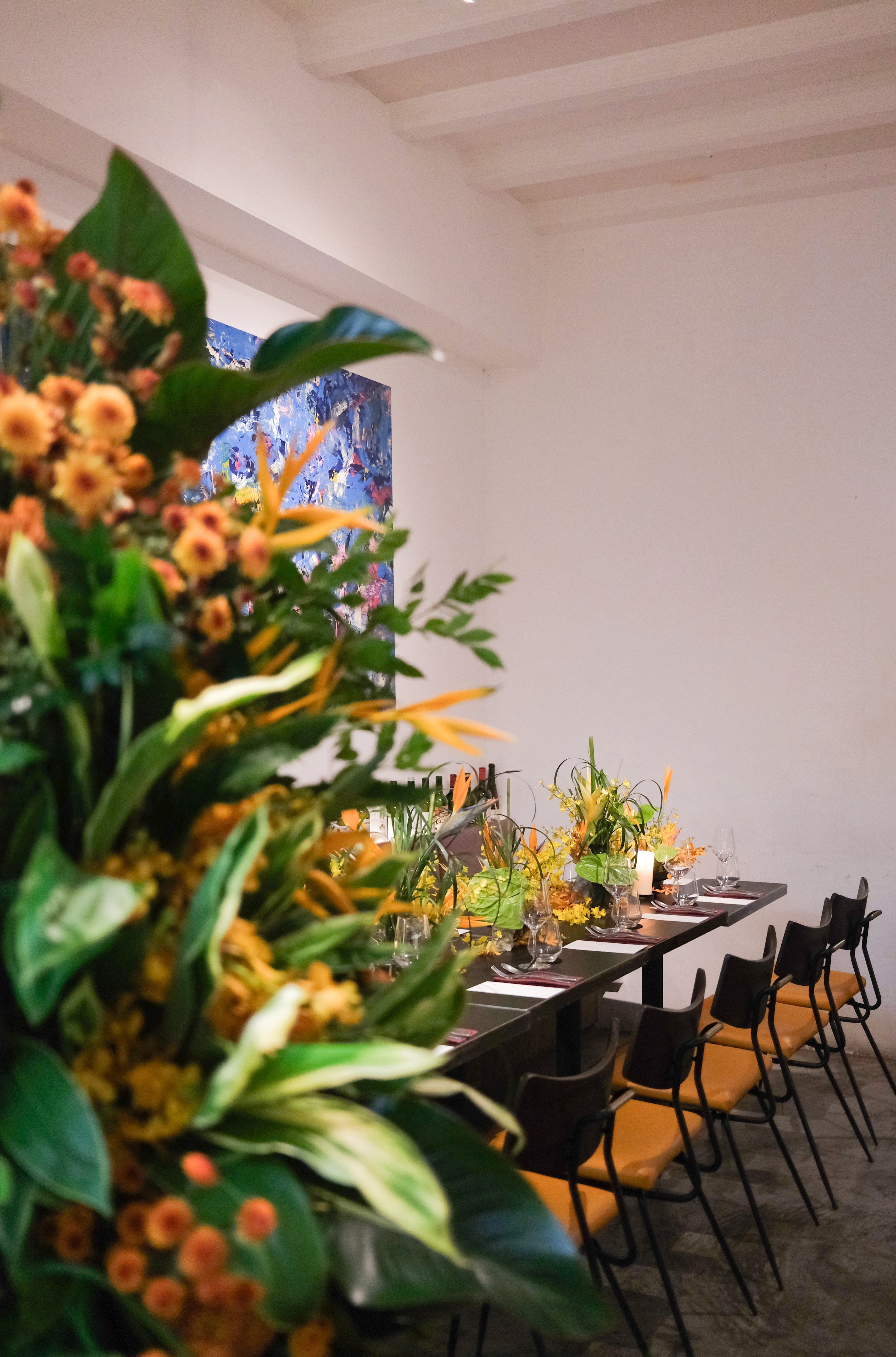 Botanical Tropical Floral Ikebana Table Arrangement for Private Dinner at 87 Wine Club 12