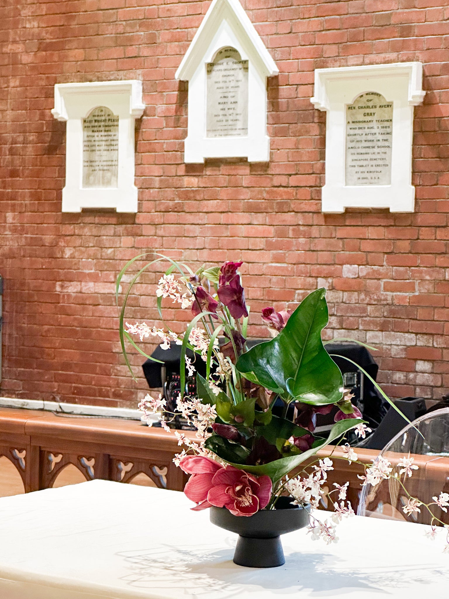 Botanical Floral Ikebana Table Arrangement for Wedding at Welsey Church 16