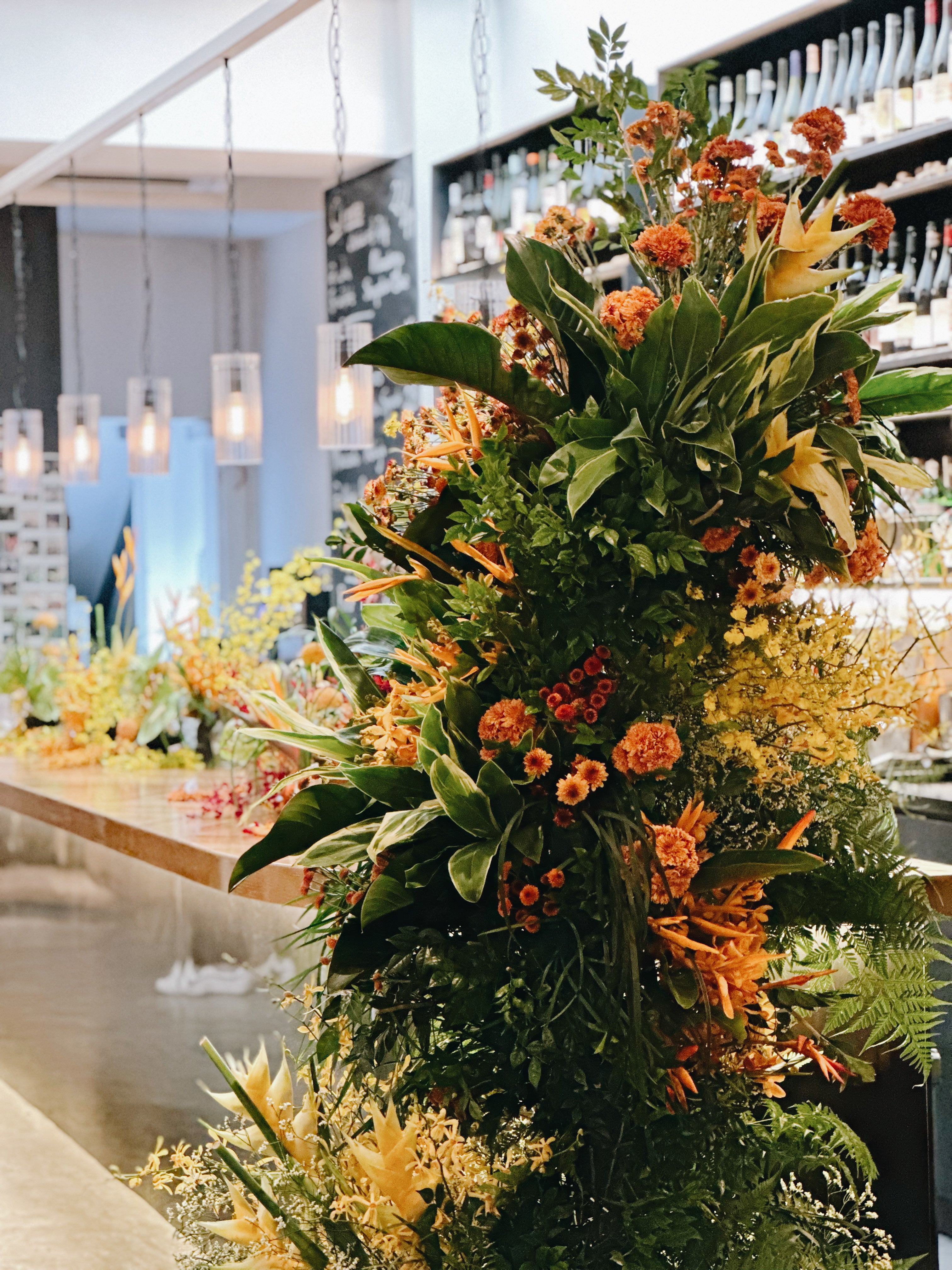 Botanical Tropical Floral Arch Installation for Private Dinner at 87 Wine Club 14