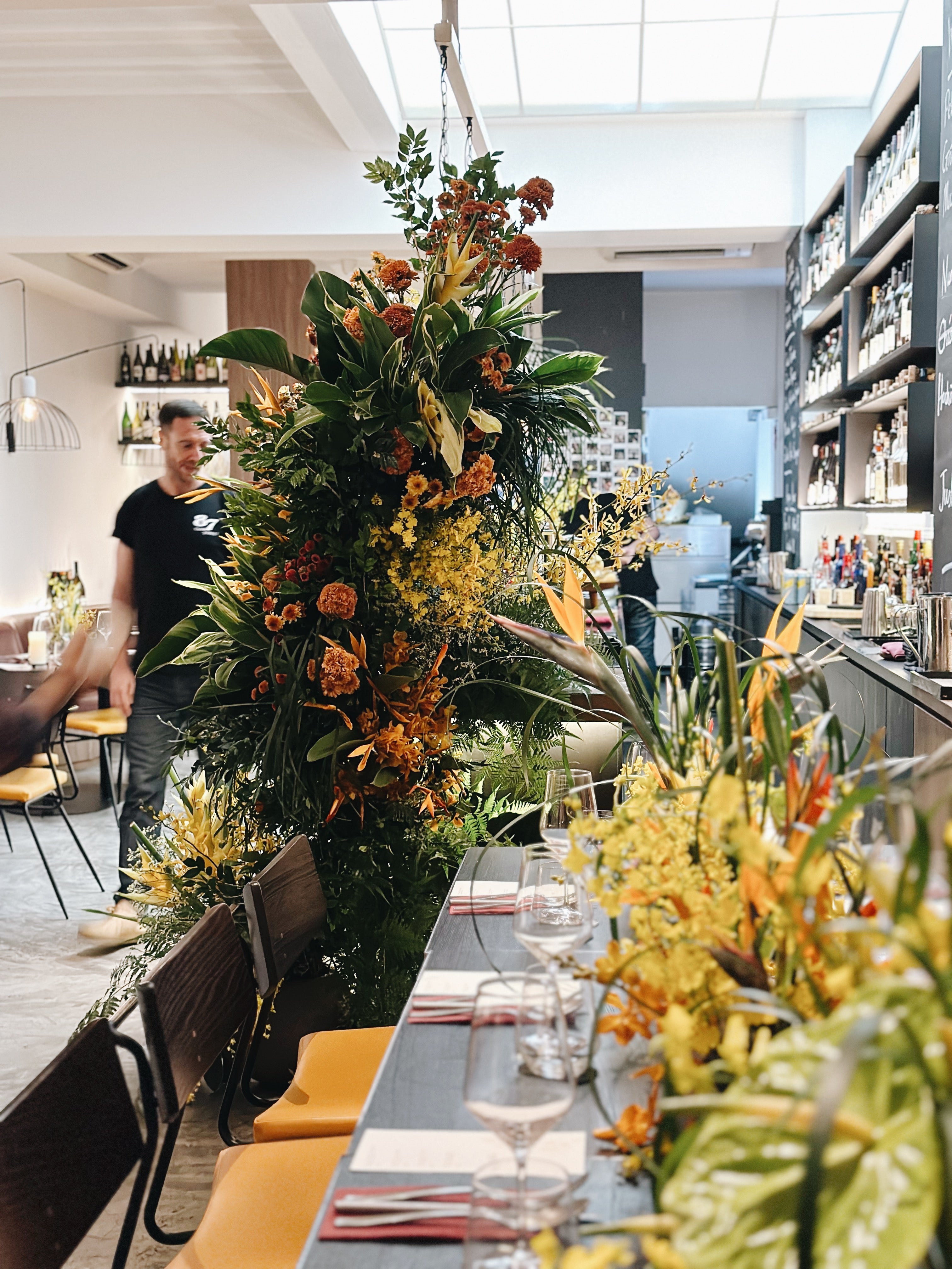 Botanical Tropical Floral Arch Installation for Private Dinner at 87 Wine Club 13