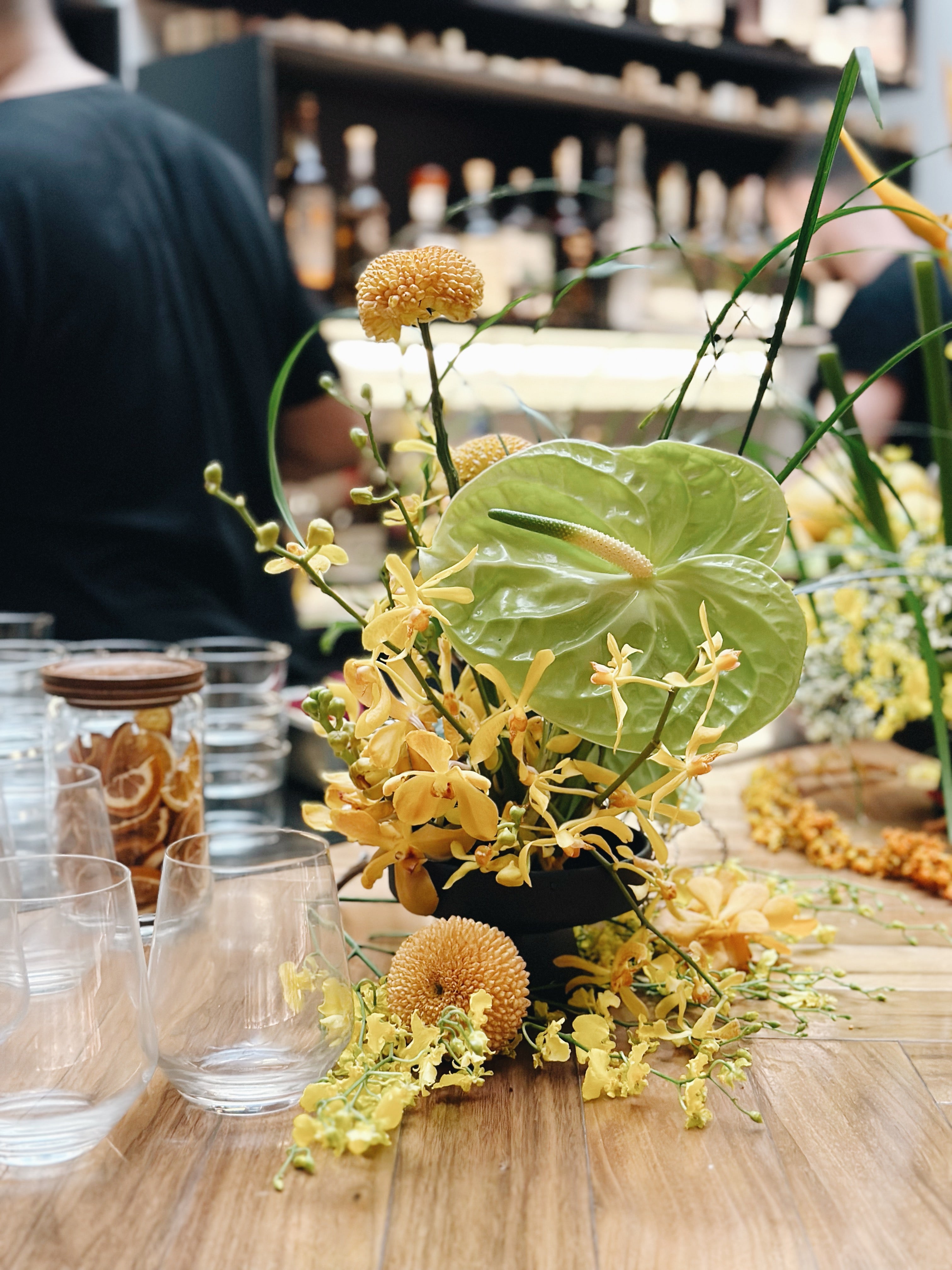 Botanical Tropical Floral Ikebana Table Arrangement for Private Dinner at 87 Wine Club 09