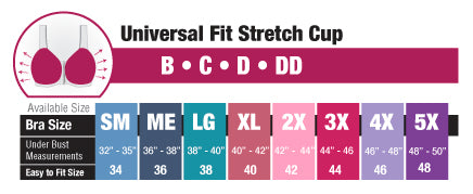 Bra Size Chart for sizes 32 - 40 B-H cup using inches find your