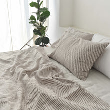 Load image into Gallery viewer, Coffee Striped French Linen Bedding Sets (4 pieces) - Yarn Dyeing
