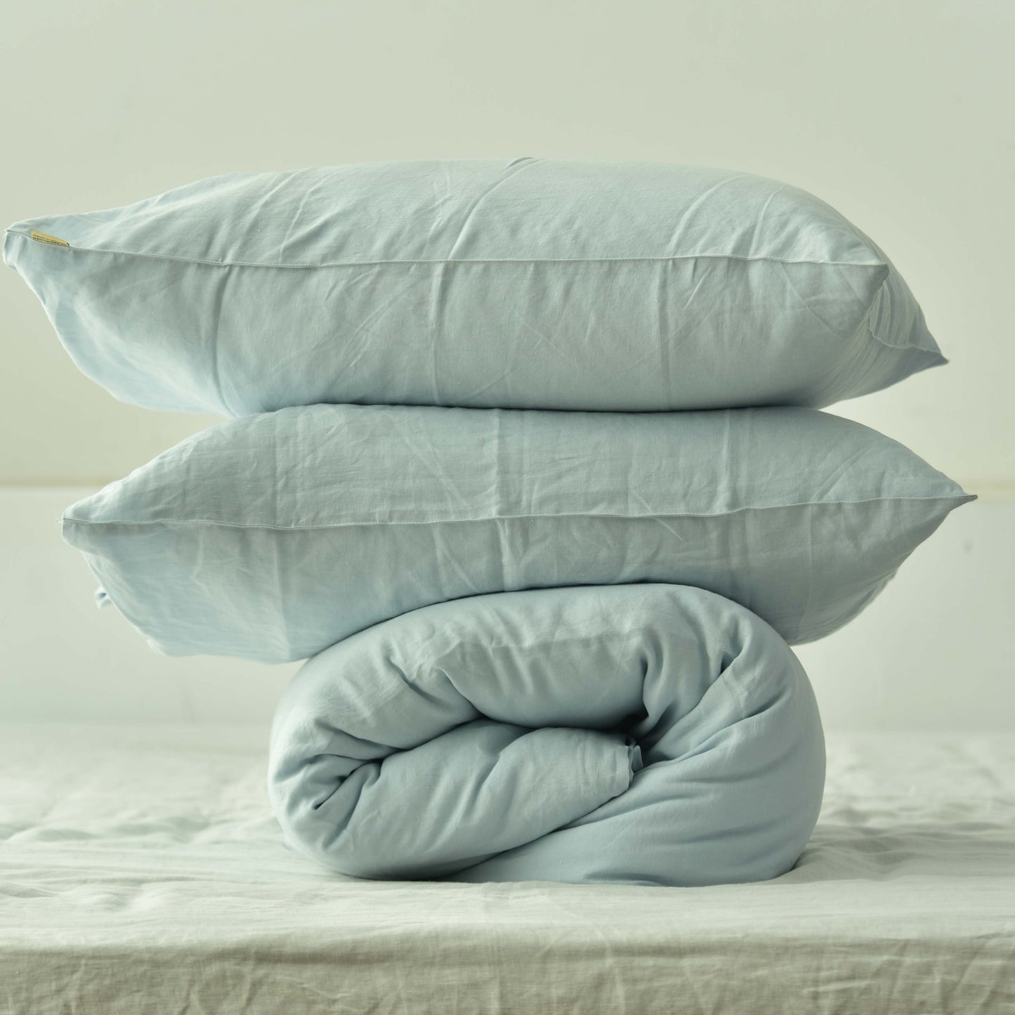 Sky French Linen Duvet Cover+2 Pillowcases Set - Plain Dyeing 09