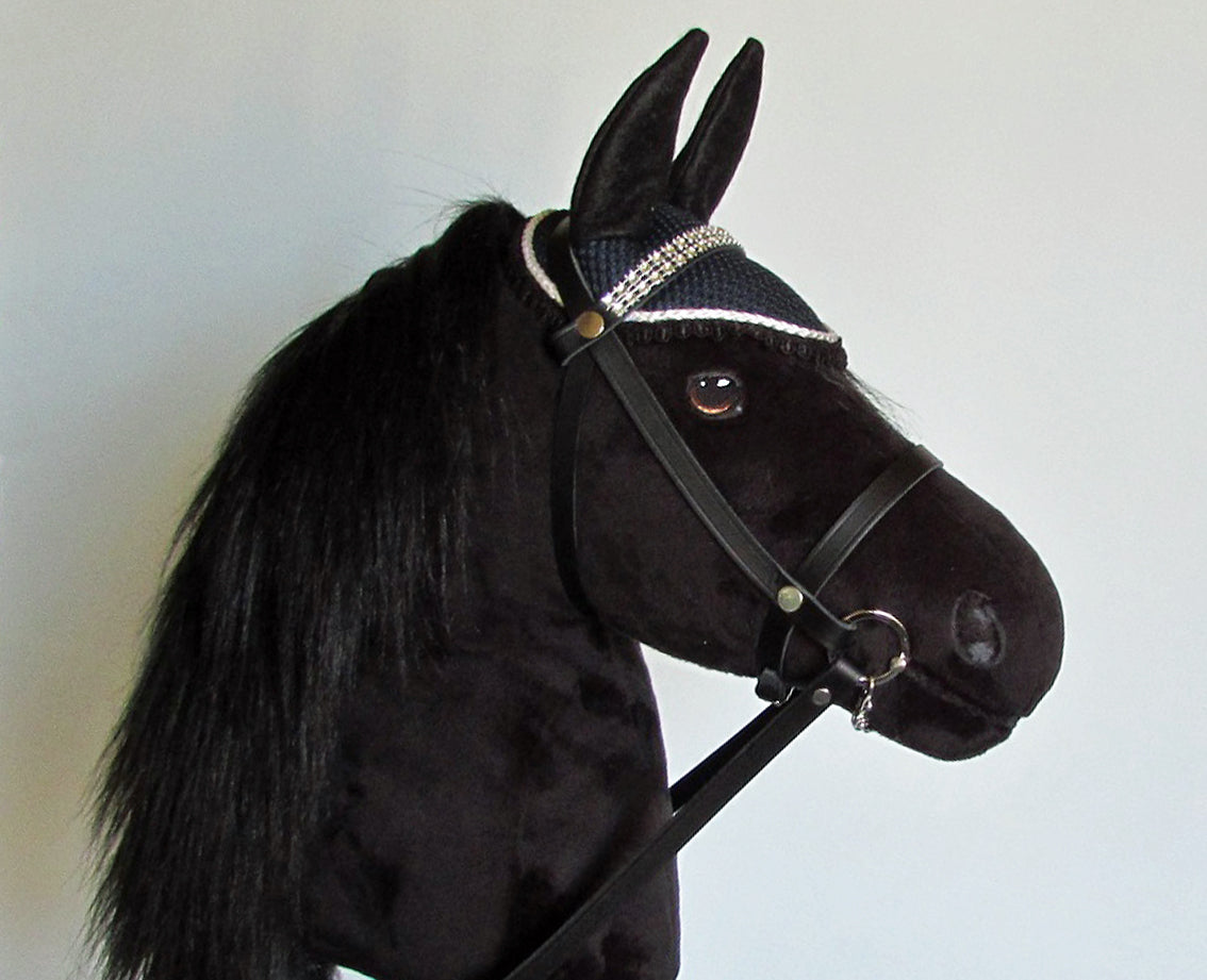 All Black Hobby Horse with removable leather bridle and ear bonnet – Laurel  Designs
