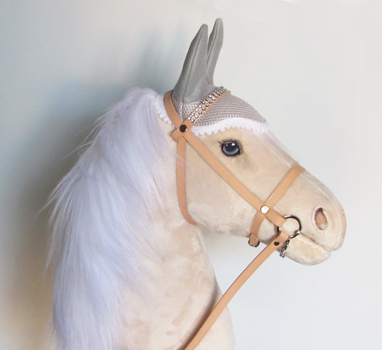 Snow Cream hobby horse with removable leather bridle and ear bonnet –  Laurel Designs