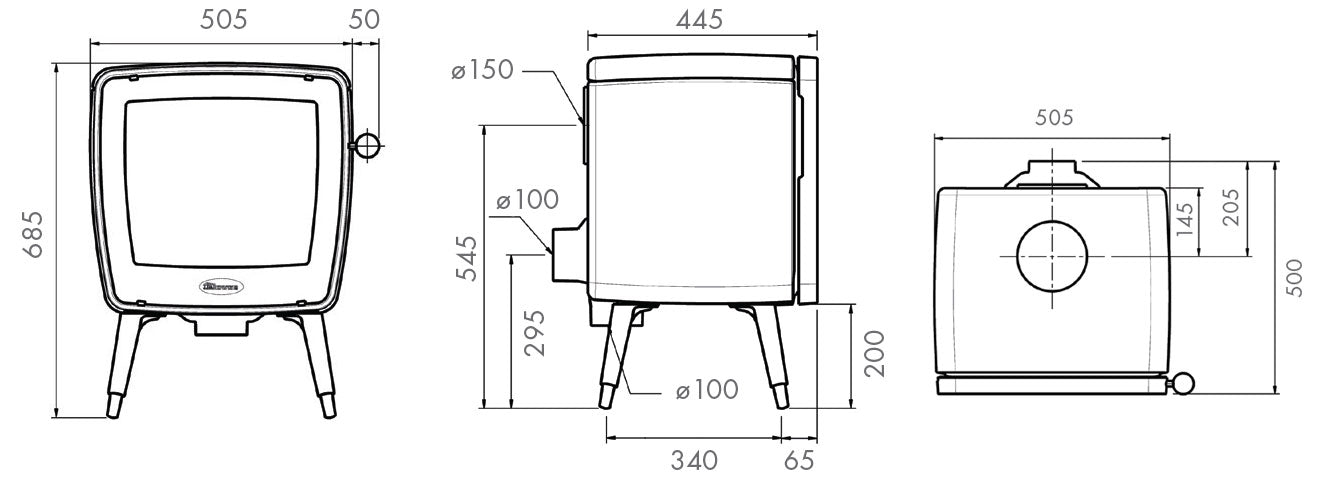 Dovre Vintage 35 Wood Burning Stove Dimensions