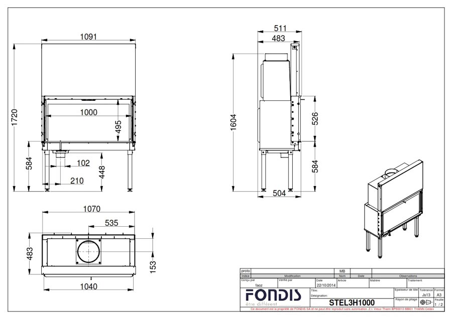 Fondis Stella 3 H1000 Dimensions