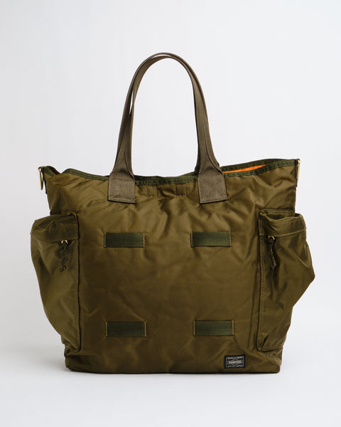 PORTER BY YOSHIDA FORCE 2 WAY TOTE BAG OLIVE