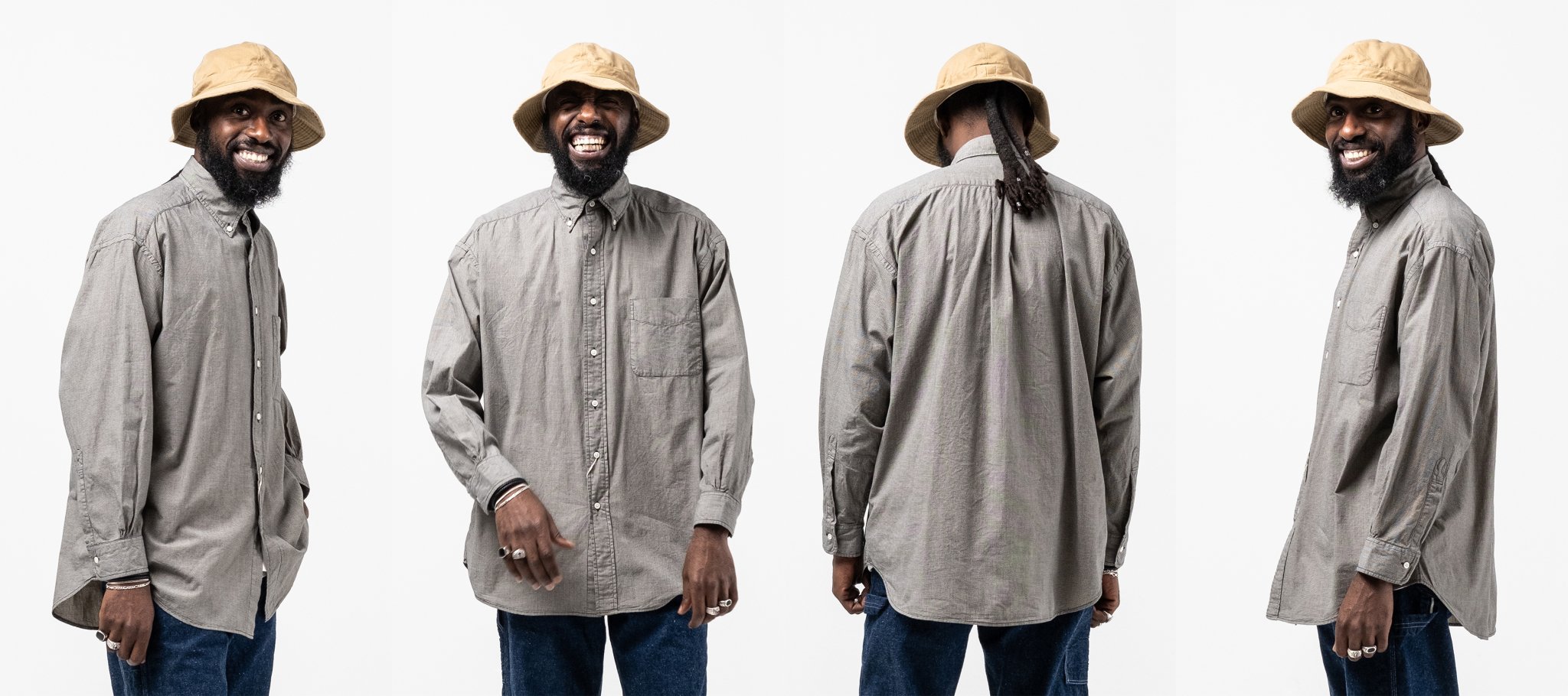 orslow Loose Fit Button Down Shirt Gray Check meadow